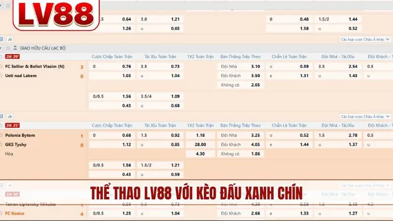 Thể thao LV88 với kèo đấu xanh chín